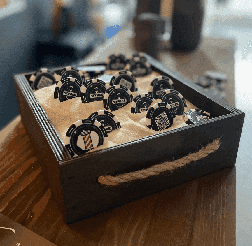 Покерная фишка-визитка в деле — передача клиенту